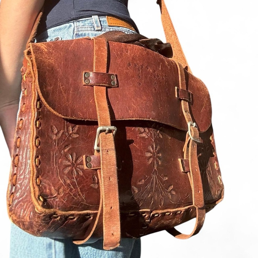 SOLD - REAL brown leather vintage bag - Picture 3 of 5
